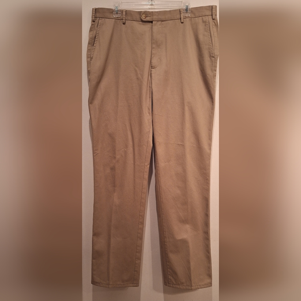 Peter Millar Men's Golf Pants 38x32 Beige Flat Front 100% Pima Cotton Chino Pant